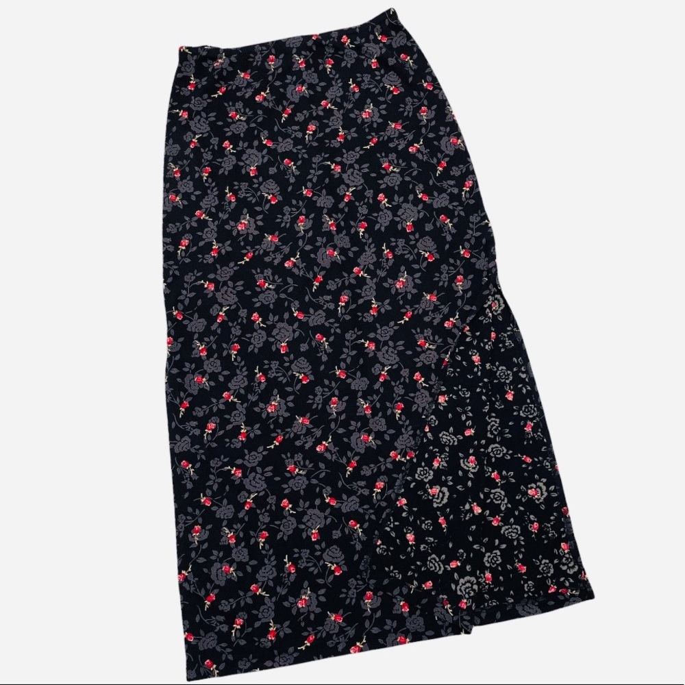 Vintage 90s Wrapper Fairygoth Rose Print Maxi Skirt - Picture 3 of 7